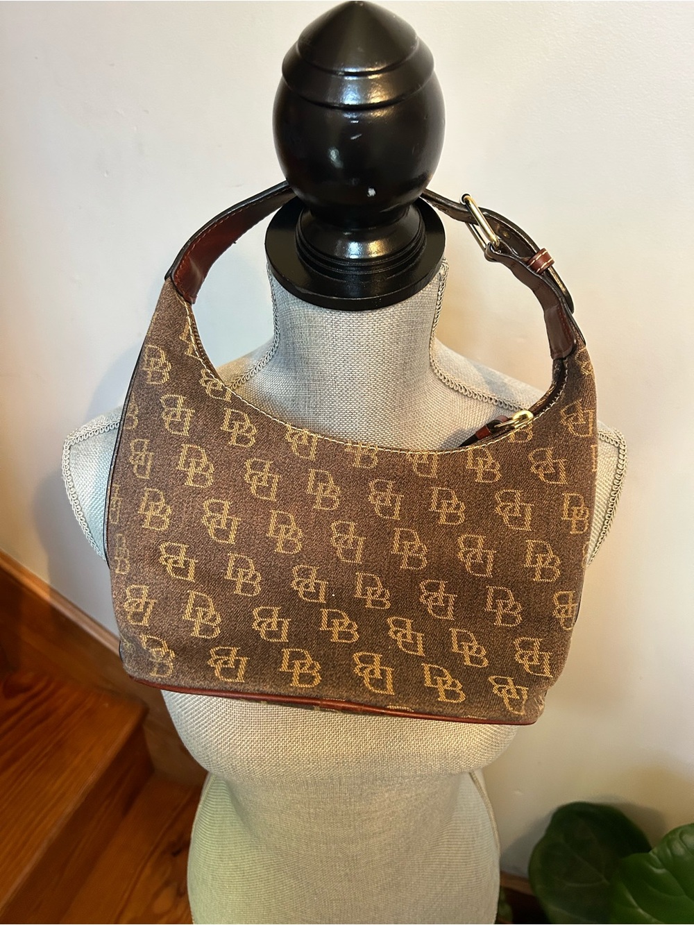 Dooney & Bourke Brown and Tan Logo Shoulder Hobo